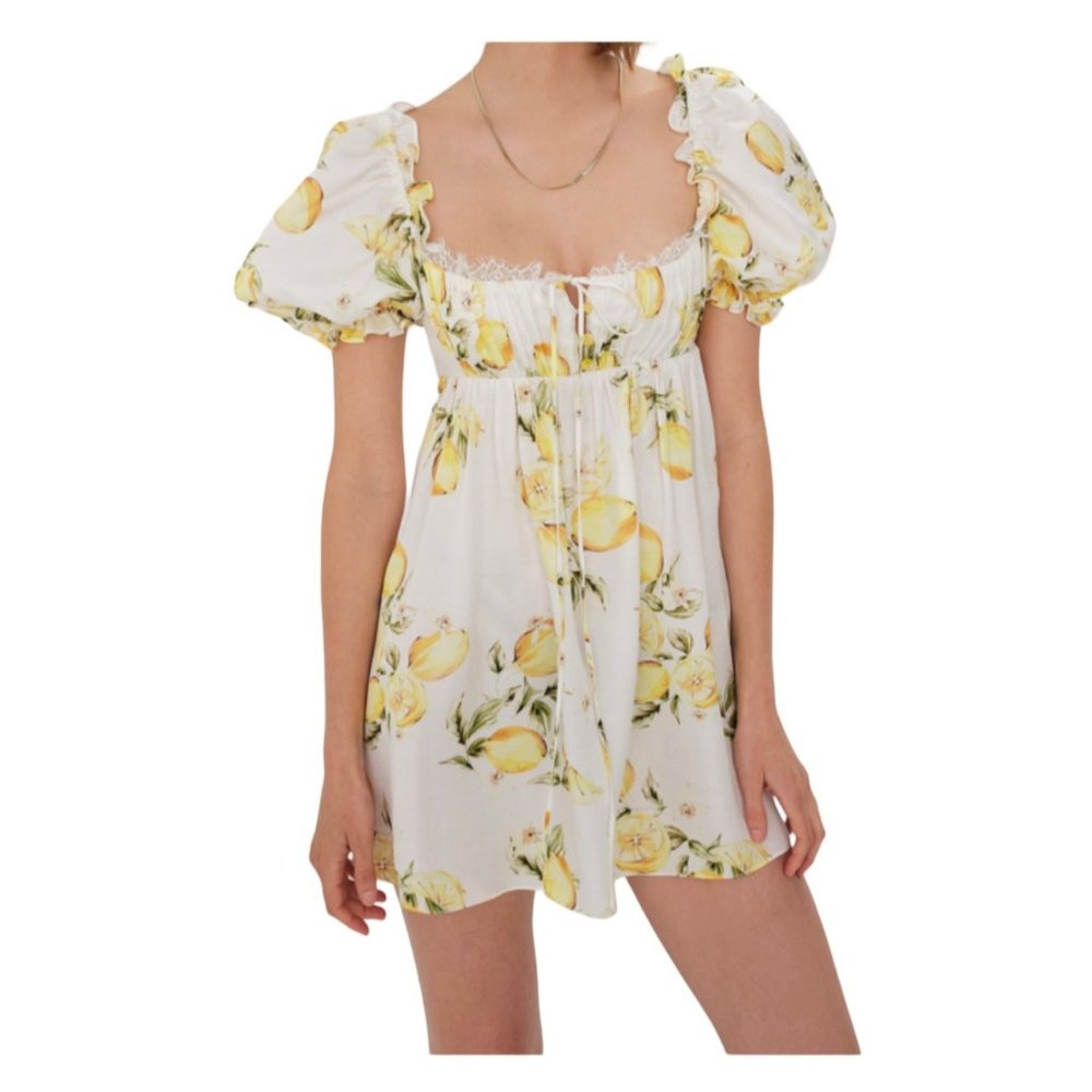 For Love and Lemons Serafina Citrus Print Open Back Mini Dress Size Large NWT - Picture 4 of 4